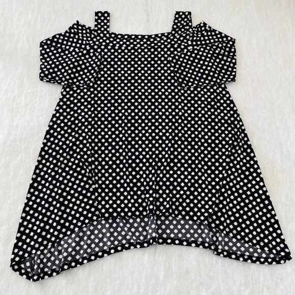 Chico's Womens Black Hi Low Hem Cold Shoulder Polka Dot Blouse Top Size 3 US XL - Picture 1 of 9